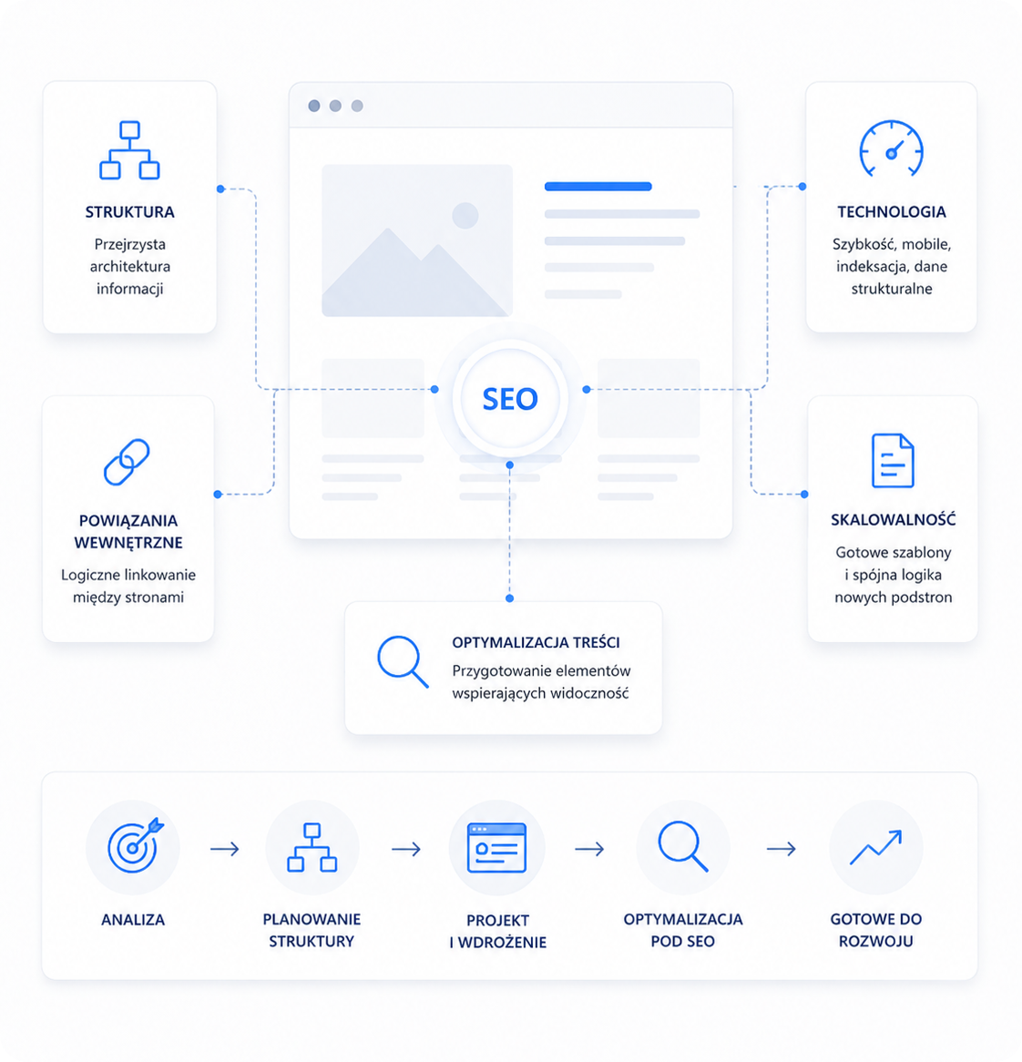 SEO-структура сайта: страницы услуг, внутренние ссылки и готовность к индексации в Google.pl